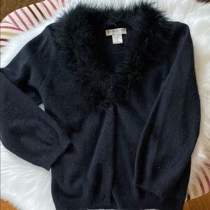 Bebe Black Fuzzy Trim Women's Sweater